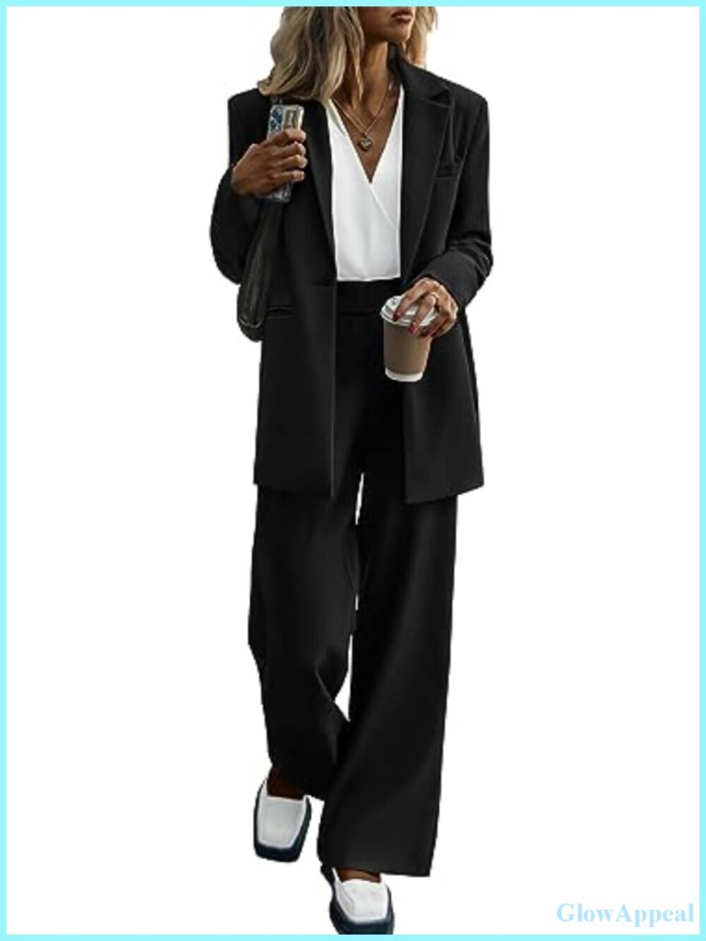 Two Piece Blazer Jacket and Wide Leg Pants Set Business Casual Office Suit Set